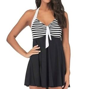 NWT COCOSHIP Vtg Sailor Pin Up Swimsuit One Piece Skirtini Cover Up Swimdress